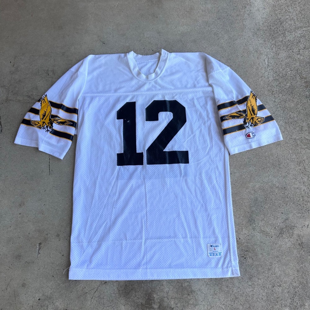 Champion Football Jersey Mens L White Good Vintage WLAF Frankfurt Galaxy 12 Mesh